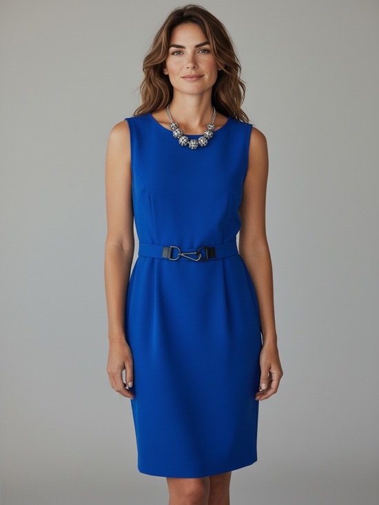 Calvin Klein Dresses & Skirts - Calvin Klein Blue Sleeveless Sheath Dress with Elastic Buckle Waist Size 2
